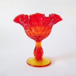 Fenton Glass Compote Candy Dish, Thumbprint Amberina, Vintage W VA Art Glass